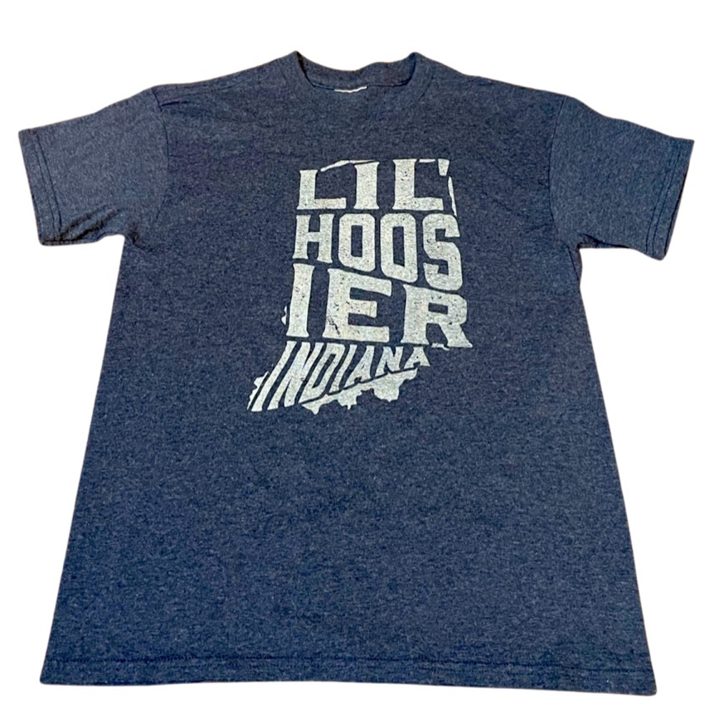 Kids Lil Hoosier Indiana blue gray T-shirt cotton size medium graphic letter tee